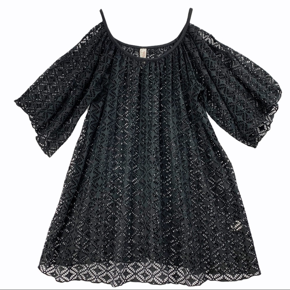 Black Crochet Swim Cover Up Babydoll Dress
